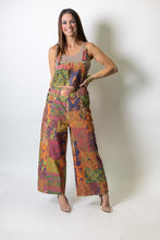 Load image into Gallery viewer, Easel Vibrant Signature Prints Enzyme Washed Patchwork Overalls in Lime Rose