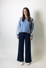 Load image into Gallery viewer, Mystree Mixed Media Washed Sweatshirt in Washed Soft Blue