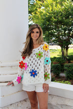 Load image into Gallery viewer, BiBi Perforated Sweater Top with Flower Appliques in Off White