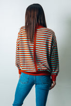 Load image into Gallery viewer, Tres Bien Mock Neck Terry Knit Stripe Cotton Top in Red/Green