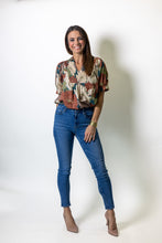 Load image into Gallery viewer, Entro Floral Smocked V-Neck Puff Sleeve Top in Teal