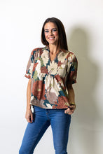 Load image into Gallery viewer, Entro Floral Smocked V-Neck Puff Sleeve Top in Teal