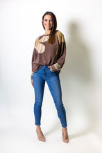Load image into Gallery viewer, Umgee Mineral Wash Floral Patchwork Long Sleeve Top in Chocolate