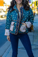 Load image into Gallery viewer, Mystree Mixed Media Quilted Jacket in Emerald Combo