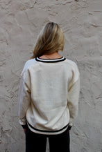 Load image into Gallery viewer, Emma+Grace Varsity Sweater with Sequin Bow on Front in Cream