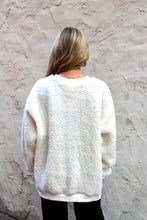 Load image into Gallery viewer, BiBi Christmas Sherpa Pullover with MERRY & BRIGHT Patches in Ivory