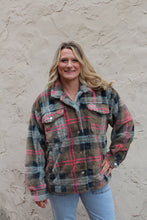 Load image into Gallery viewer, Davi & Dani Plaid Jacket in Olive/Orange