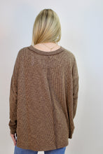 Load image into Gallery viewer, Easel Solid Color Ribbed Knit Top with LOVE Patches on Front in Mocha