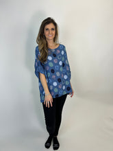 Load image into Gallery viewer, Yolly Linen Top with Multi Colored Dot Print in Blue