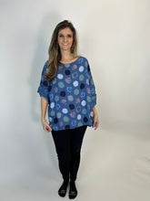 Load image into Gallery viewer, Yolly Linen Top with Multi Colored Dot Print in Blue