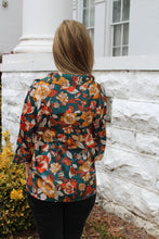 Load image into Gallery viewer, Jodifl Satin Rose Print Top in Hunter Green