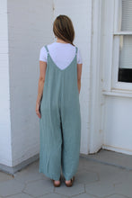 Load image into Gallery viewer, Easel Solid Color Rayon Linen Jumpsuit in Sage