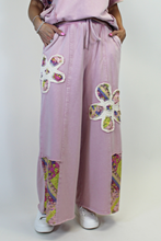 Load image into Gallery viewer, Easel Flower Patched Terry Knit Pants in Dusty Rose