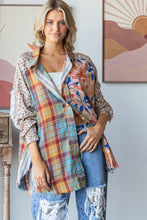 Load image into Gallery viewer, Oli & Hali Mixed Print Button Down Top in Blue Combo