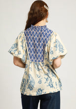Load image into Gallery viewer, Umgee Mixed Boho Print Top in Blue Mix