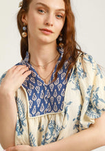 Load image into Gallery viewer, Umgee Mixed Boho Print Top in Blue Mix