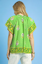 Load image into Gallery viewer, Umgee Boho Bloom Top with Contrasting Print Border in Green
