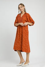 Load image into Gallery viewer, Umgee Solid Color Jacquard Textured Midi Dress in Rust
