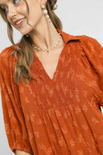 Load image into Gallery viewer, Umgee Solid Color Jacquard Textured Midi Dress in Rust