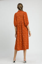 Load image into Gallery viewer, Umgee Solid Color Jacquard Textured Midi Dress in Rust