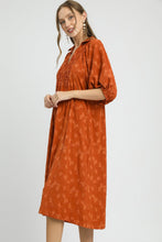 Load image into Gallery viewer, Umgee Solid Color Jacquard Textured Midi Dress in Rust