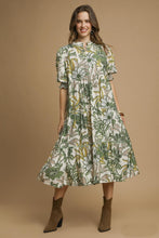 Load image into Gallery viewer, Umgee Bold Floral Print Midi Dress in Green Mix