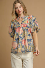 Load image into Gallery viewer, Umgee Floral Print Peasant Top in Navy Mix