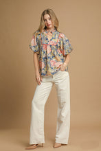 Load image into Gallery viewer, Umgee Floral Print Peasant Top in Navy Mix
