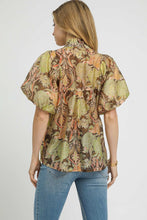 Load image into Gallery viewer, Umgee Floral Print Peasant Top in Brown Mix
