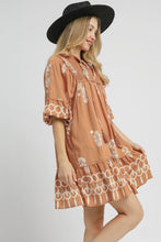 Load image into Gallery viewer, Umgee Exclusive Boarder Print Mini Dress in Mocha