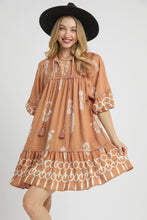 Load image into Gallery viewer, Umgee Exclusive Boarder Print Mini Dress in Mocha