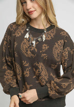 Load image into Gallery viewer, Umgee French Terry Knit Contrasting Color Paisley Print Top in Brown