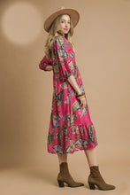 Load image into Gallery viewer, Umgee Boho Paisley Print Midi Dress in Pink