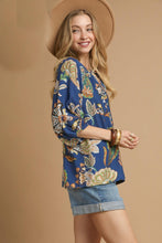 Load image into Gallery viewer, Umgee Boho Paisley Print Top in Navy