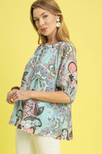 Load image into Gallery viewer, Umgee Floral and Paisley Mixed Print Top in Blue