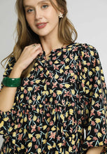 Load image into Gallery viewer, Umgee Corduroy Floral Print Baby Doll Mini Dress in Black