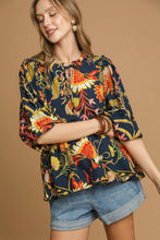 Load image into Gallery viewer, Umgee Floral Print Peplum Top in Navy Mix