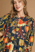 Load image into Gallery viewer, Umgee Floral Print Peplum Top in Navy Mix