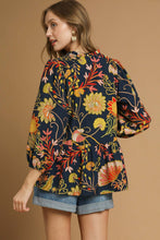 Load image into Gallery viewer, Umgee Floral Print Peplum Top in Navy Mix