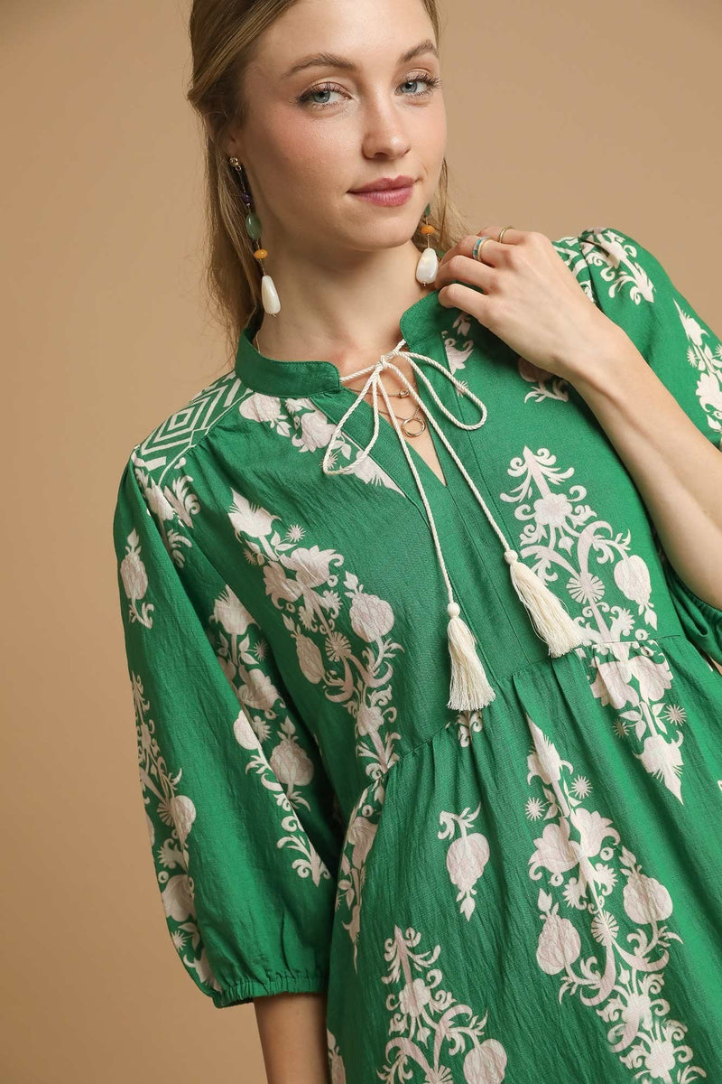 Umgee Mix Abstract Floral Print Midi Dress