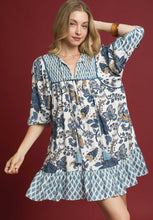 Load image into Gallery viewer, Umgee Contrasting Mixed Print Mini Dress in Blue Mix