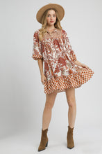 Load image into Gallery viewer, Umgee Contrasting Mixed Print Mini Dress in Rust Mix