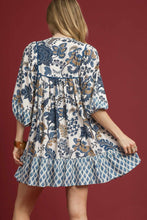 Load image into Gallery viewer, Umgee Contrasting Mixed Print Mini Dress in Blue Mix