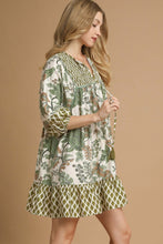 Load image into Gallery viewer, Umgee Contrasting Mixed Print Mini Dress in Sage Mix