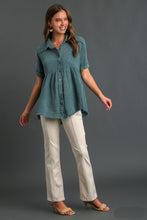 Load image into Gallery viewer, Umgee Mineral Wash Baby Doll Tunic Top in Teal Green Shirts & Tops Umgee