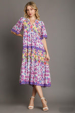 Load image into Gallery viewer, Umgee Mixed Floral Print Round Neck Maxi Dress in Violet Mix Dress Umgee