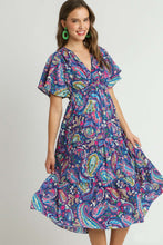 Load image into Gallery viewer, Umgee Paisley Print Tiered Midi Dress in Navy Mix