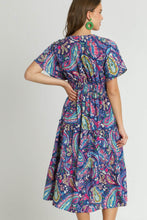 Load image into Gallery viewer, Umgee Paisley Print Tiered Midi Dress in Navy Mix