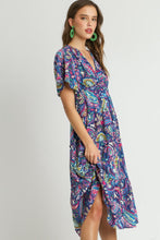 Load image into Gallery viewer, Umgee Paisley Print Tiered Midi Dress in Navy Mix