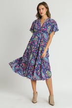 Load image into Gallery viewer, Umgee Paisley Print Tiered Midi Dress in Navy Mix